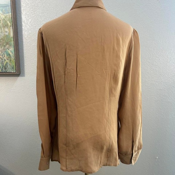Max Studio Ruffle Front Button Down Blouse Tan - Size M - Picture 4 of 7